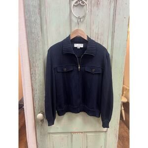 St John Wool Blue Santana Knit Zip Front Jacket Cardigan Size M Worn once